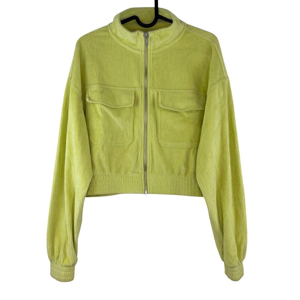 NWT Aerie Groove On Velour Velvet Cropped Corduroy Zip Up Jacket Size Medium